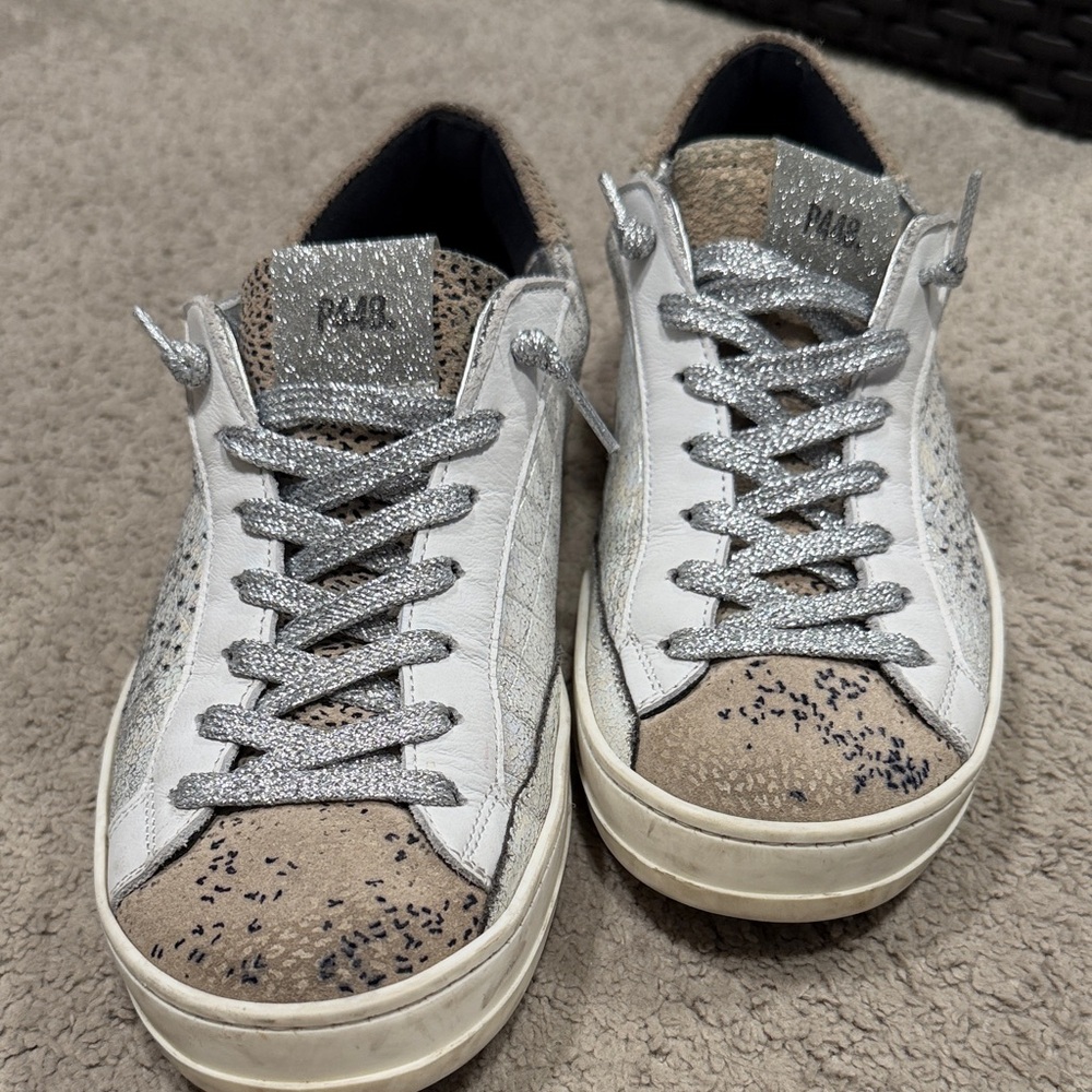 P448 White Sneakers with Silver Glitter Accents